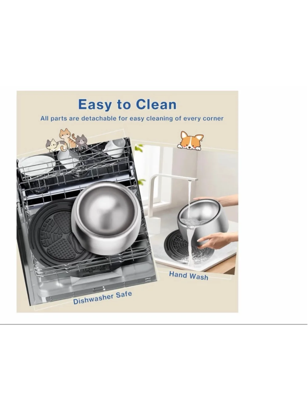 NEW 304 Stainless Steel Heavy Duty Dog Bowl Non slip Lick Mat 3.5 Cups